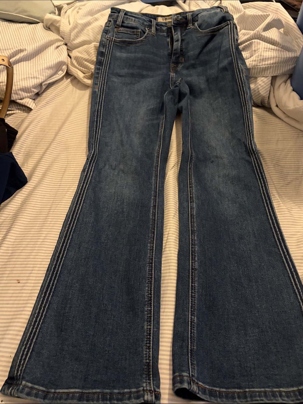 Rock N Roll Denim New Women's Flared Jeans in Dark Blue - Classic Stretch Denim